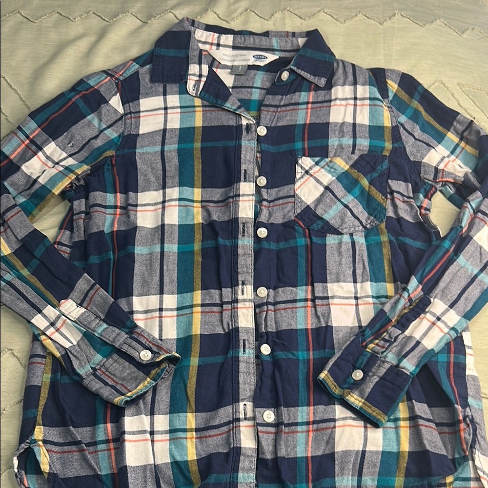 Old Navy Blue and Green Button Down Shirt Classic Plaid